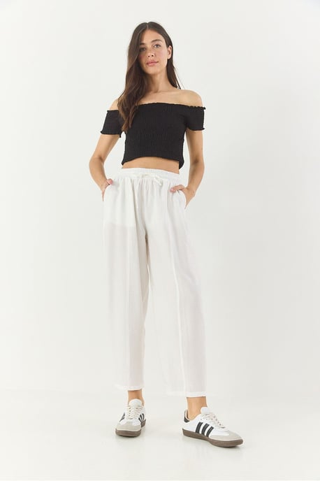 Weite strukturierte Hose mit Kordelzug und Taschen - Image 2