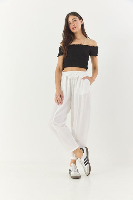 Weite strukturierte Hose mit Kordelzug und Taschen - Image 3