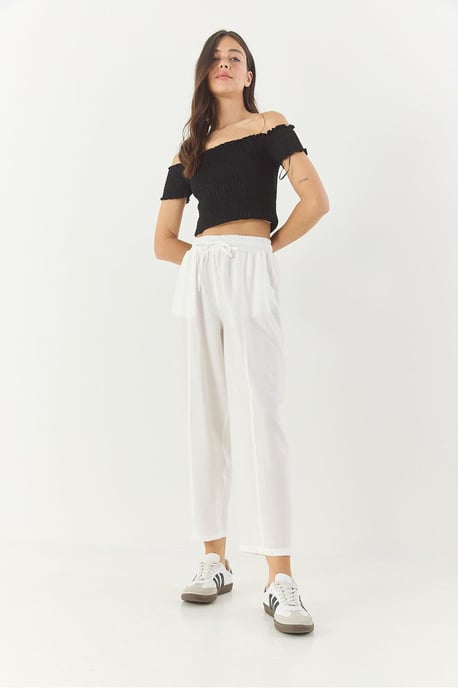 Weite strukturierte Hose mit Kordelzug und Taschen - Image 4
