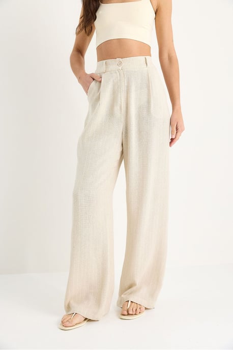Strukturierte Gestreifte Palazzo-Hose mit Taschen - Image 3