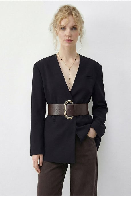 Gürtel-Blazerjacke mit V-Ausschnitt - Image 3