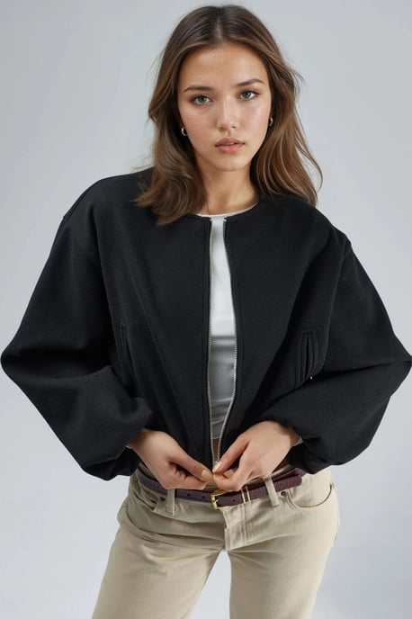 Kurze Gabardinejacke mit Reißverschluss und Tasche - Image 2