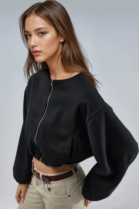 Kurze Gabardinejacke mit Reißverschluss und Tasche - Image 3