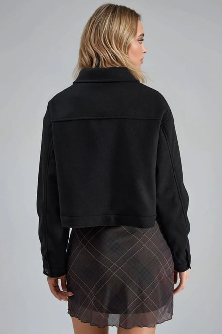 Crop-Gabardine-Jacke mit Reißverschluss und Tasche - Image 3