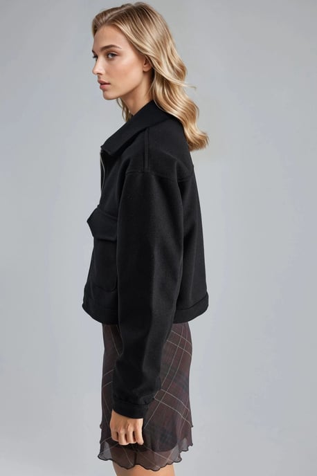 Crop-Gabardine-Jacke mit Reißverschluss und Tasche - Image 4