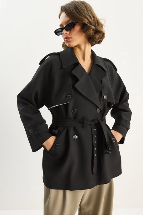 Baumwollmischung Midi-Trenchcoat mit Knopfverschluss - Image 1