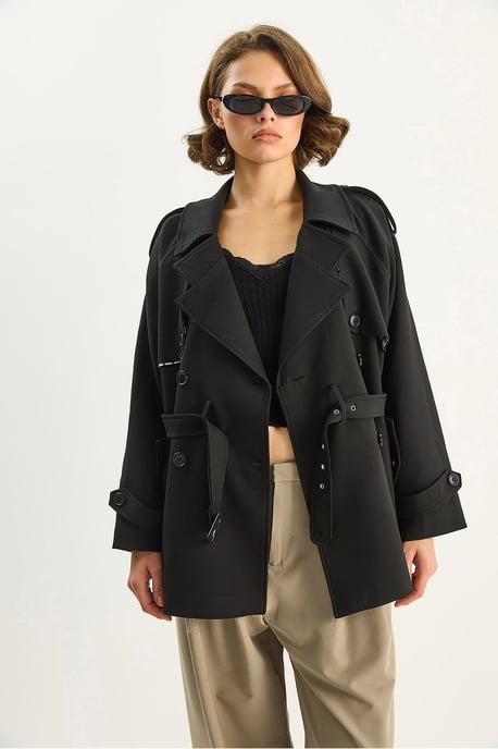 Baumwollmischung Midi-Trenchcoat mit Knopfverschluss - Image 2