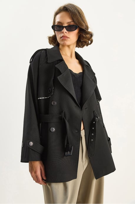 Baumwollmischung Midi-Trenchcoat mit Knopfverschluss - Image 3