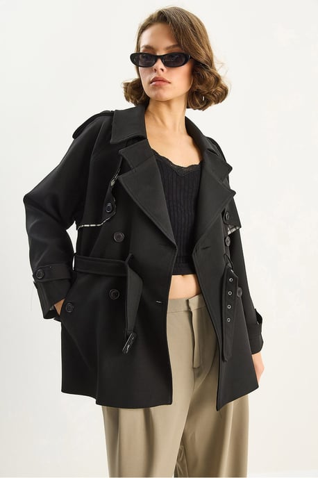 Baumwollmischung Midi-Trenchcoat mit Knopfverschluss - Image 4