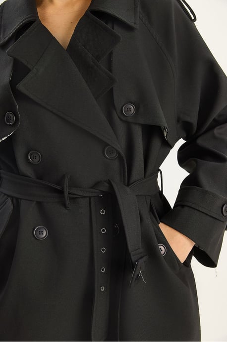 Baumwollmischung Midi-Trenchcoat mit Knopfverschluss - Image 5