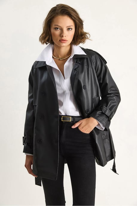 Doppelreihiger Trenchcoat aus Kunstleder - Image 2