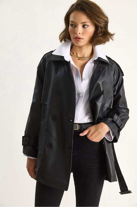 Doppelreihiger Trenchcoat aus Kunstleder - Image 3