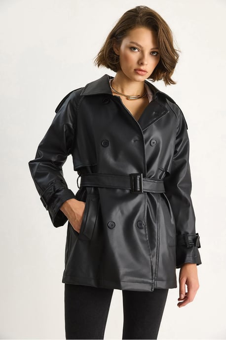 Doppelreihiger Trenchcoat aus Kunstleder - Image 4