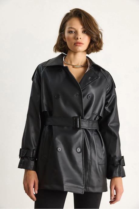 Doppelreihiger Trenchcoat aus Kunstleder - Image 5