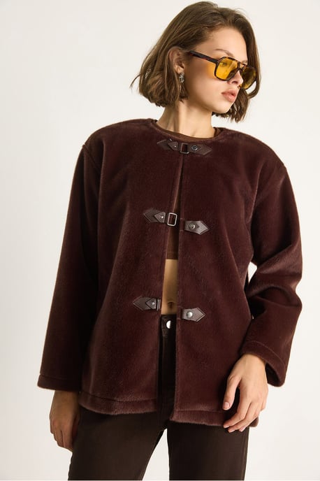 Texturierter Gabardine-Mantel mit Knopfleiste und Jacketkragen - Image 3