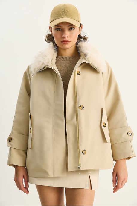 Reißverschlussjacke mit Kunstfellkragen - Image 2