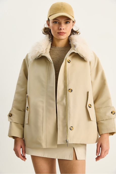 Reißverschlussjacke mit Kunstfellkragen - Image 3