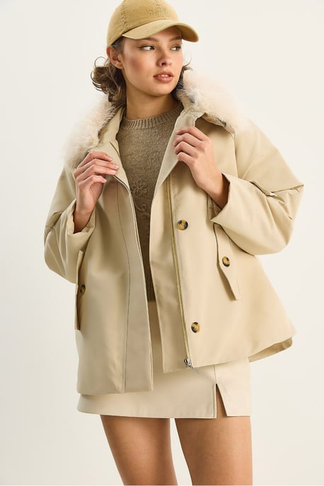 Reißverschlussjacke mit Kunstfellkragen - Image 4