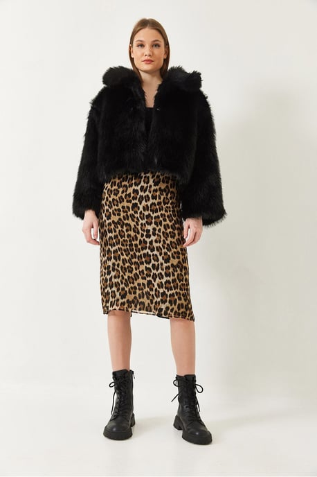 Kürzerer Offener Front-Faux-Fur-Mantel mit Langen Ärmeln - Image 2