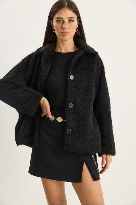 Übergroße Plüschjacke mit Knopfverschluss - Image 2
