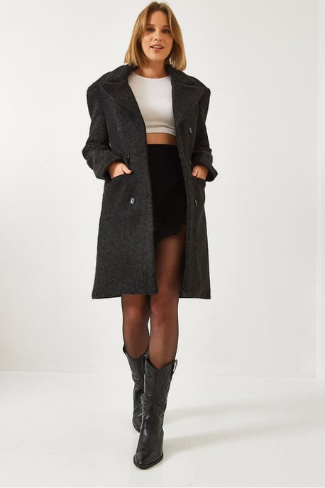 Texturierter Doppelreiher-Wollmantel mit Taschen - Image 2