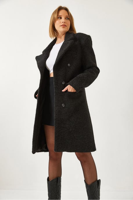 Texturierter Doppelreiher-Wollmantel mit Taschen - Image 3