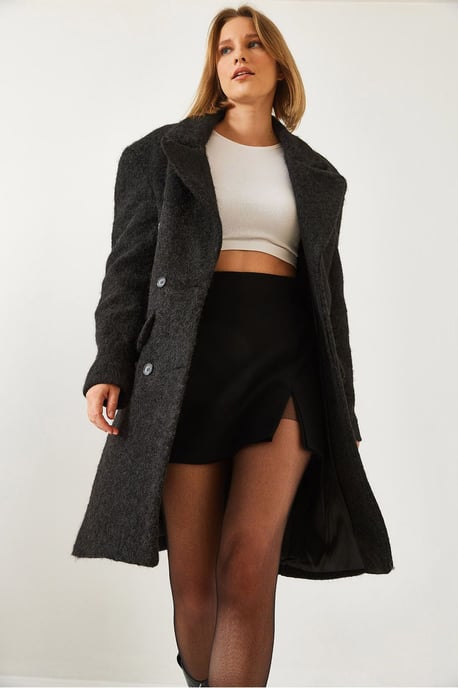 Texturierter Doppelreiher-Wollmantel mit Taschen - Image 4