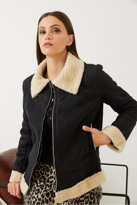 Faux-Suede Reißverschlussjacke mit Sherpa-Besatz - Image 4