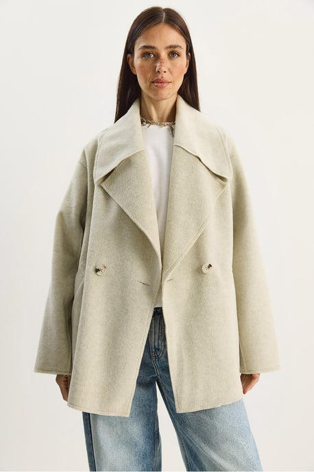 Übergroße geknöpfte Filzjacke mit breitem Kragen - Image 2