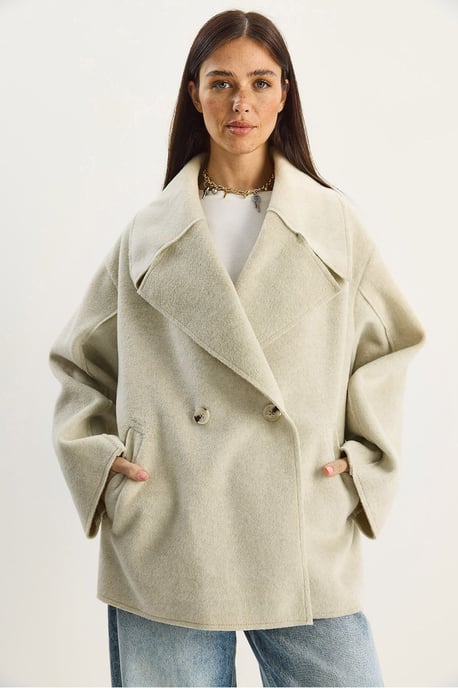 Übergroße geknöpfte Filzjacke mit breitem Kragen - Image 5