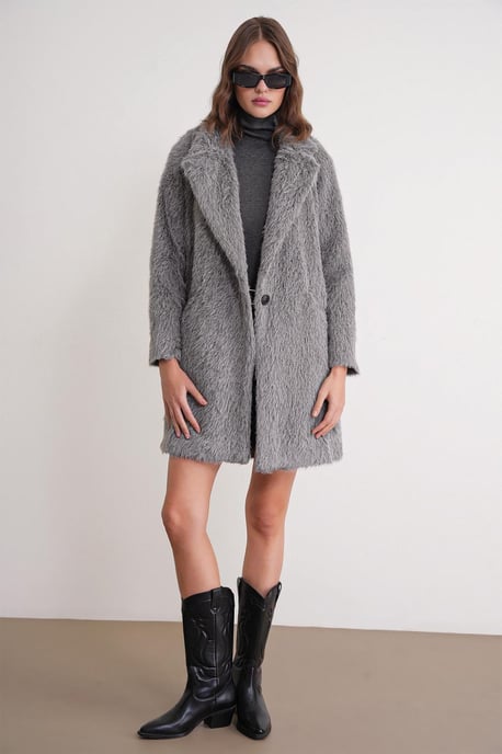Strukturierter langer Mantel mit Kragenjacke - Image 2