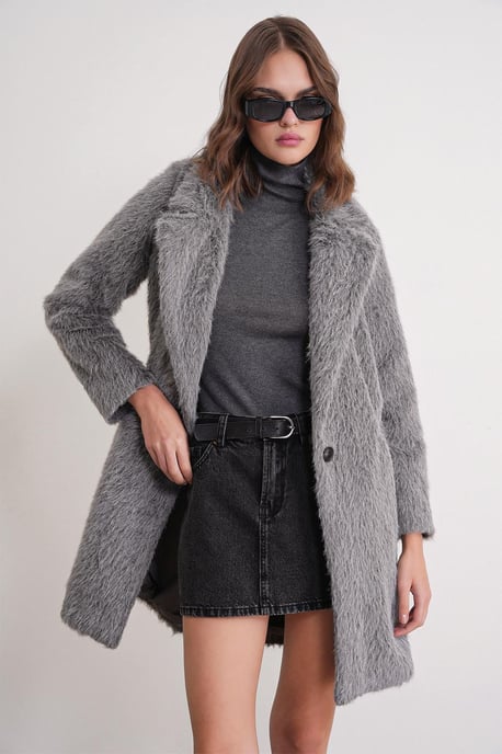 Strukturierter langer Mantel mit Kragenjacke - Image 3