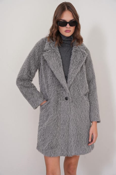 Strukturierter langer Mantel mit Kragenjacke - Image 4