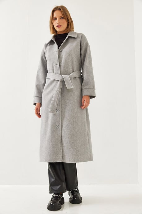 Gepolsterter Tweed-Mantel mit Hemdkragen - Image 3