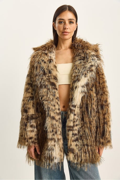 Übergroße Leopardenmuster Kunstpelzjacke - Image 2