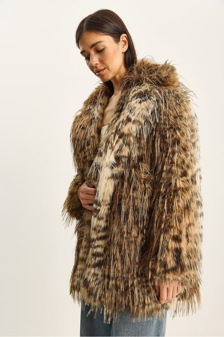 Übergroße Leopardenmuster Kunstpelzjacke - Image 3