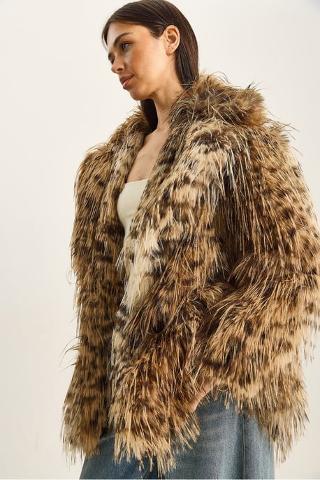 Übergroße Leopardenmuster Kunstpelzjacke - Image 4