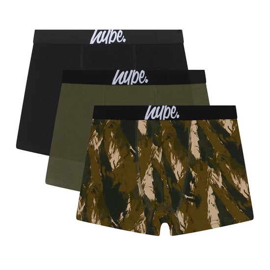 3er-Pack Jungen Boxershorts Schwarz, Oliv & Allover-Print Weiche Atmungsaktive Unterwäsche - Image 1