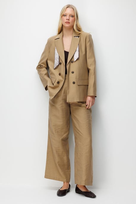 Leinen Blazerjacke mit Schal-Detail - Image 2