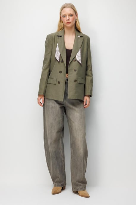 Leinen Blazerjacke mit Schaldetail - Image 2