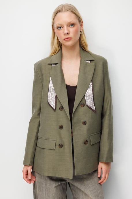 Leinen Blazerjacke mit Schaldetail - Image 3