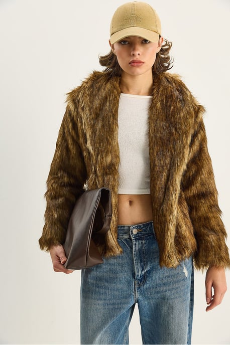 Kunstfellkurzjacke mit offenem Kragen - Image 2