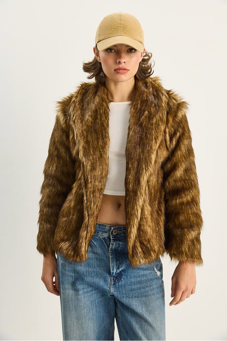 Kunstfellkurzjacke mit offenem Kragen - Image 5
