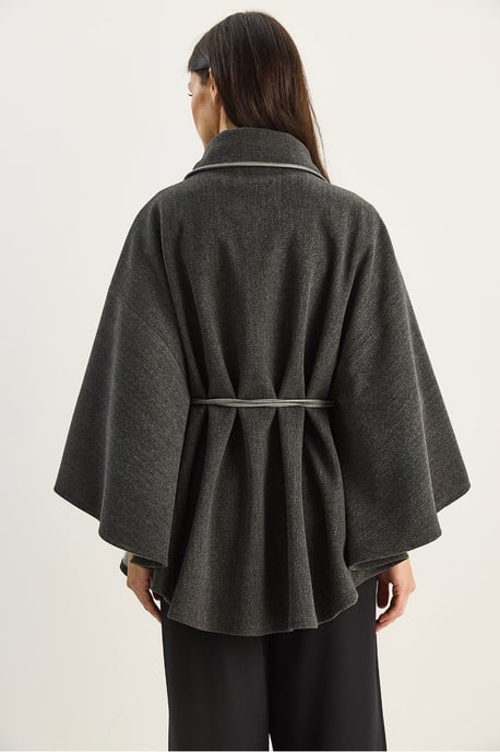 Übergrößter Strukturierter Wollmischblend-Mantel mit Reverskragen - Image 6
