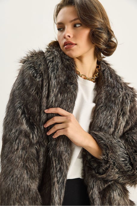 Faux-Fur Gekürzter Mantel mit Offener Kragen - Image 6
