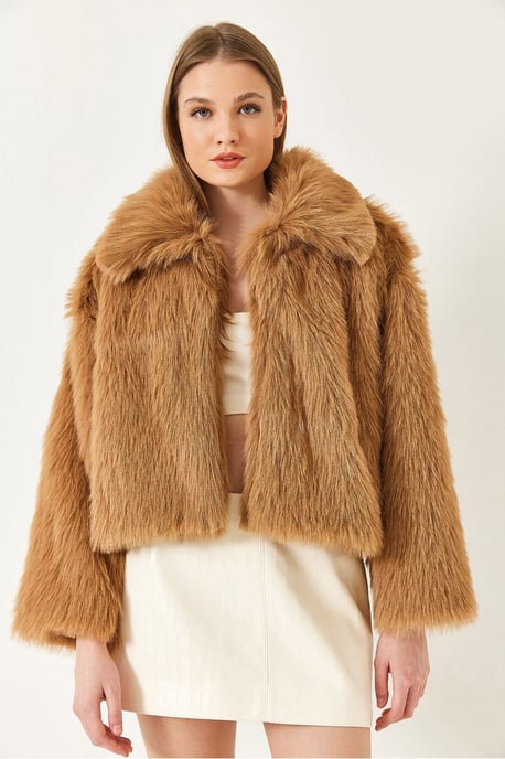 Gekürzter Offener Faux-Fur-Mantel mit Langen Ärmeln - Image 2
