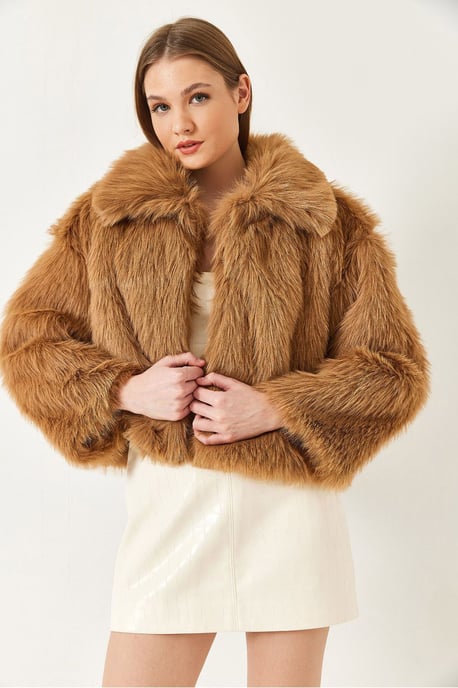 Gekürzter Offener Faux-Fur-Mantel mit Langen Ärmeln - Image 3