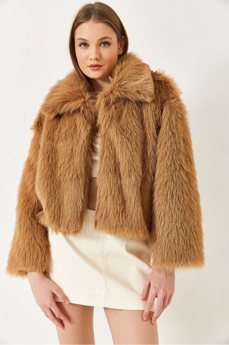 Gekürzter Offener Faux-Fur-Mantel mit Langen Ärmeln - Image 4