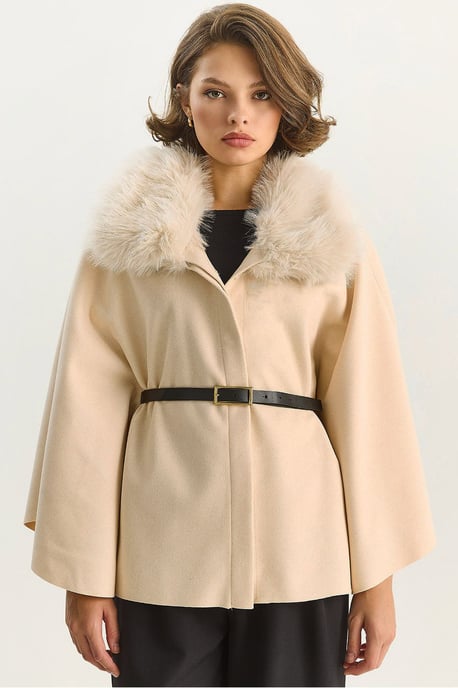 Wollmischung Overcoat mit Kunstfellkragen - Image 1