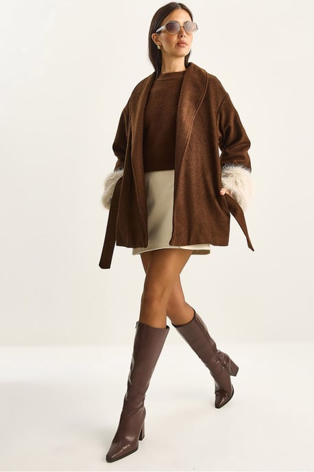 Oversized Schalkragen-Wolljacke mit Kunstfellmanschetten - Image 1